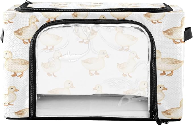 Cartoon Pet Duck Under Bed Storage Containers Clear Window Foldable Cube Storage Bins with Lids Two-way Zipper Bag Storage