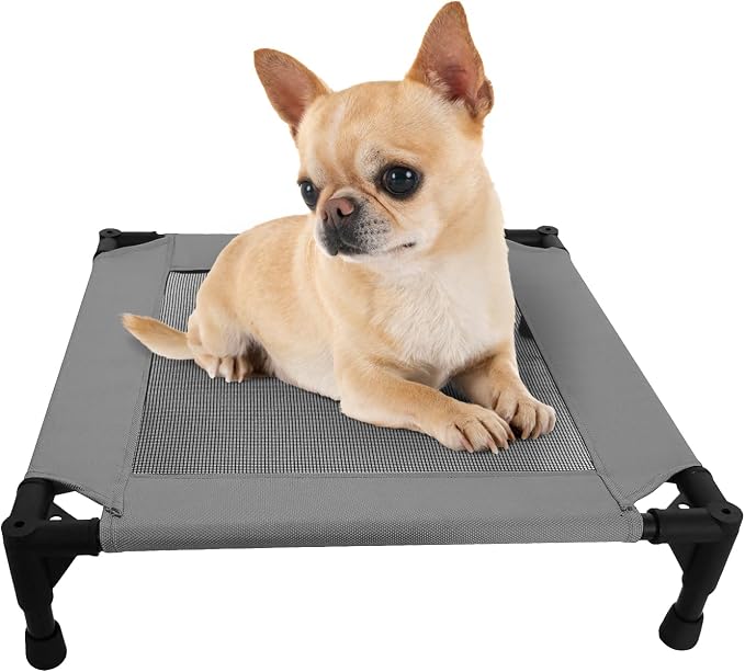 Pozico Elevated Pet Bed with Breathable Mesh for Small Cat and Dog, Raised Cooling Pet Cot for Puppy and Kitty, 18.9x18.9 inch (Dark Gray Bed)