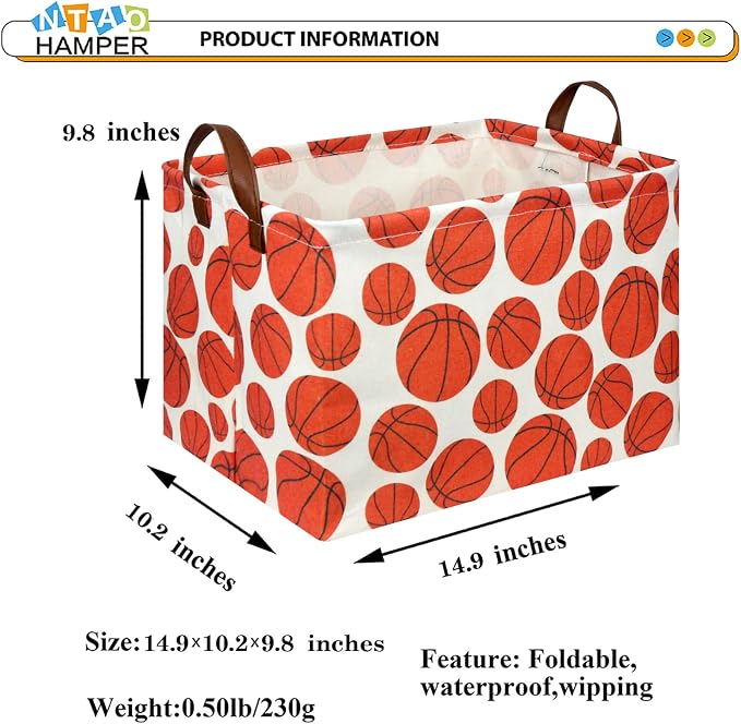 NTAOHAMPER Rectangular Basketball Storage Basket , Storage Bin with Handles,Baby Room Decor,Gift Basket(Basketball)