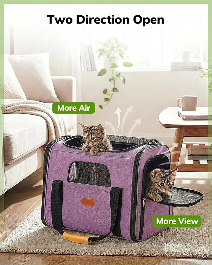 Morpilot Cat Carrier Soft for Large Medium Cats and Puppy up to 20lbs | with Dual-Sided Cushion, Secure Buckle and Foldable Bowl, Dog Carriers for Small Dogs(Purple)-17.3"L x 12.2"W x 13.4"H