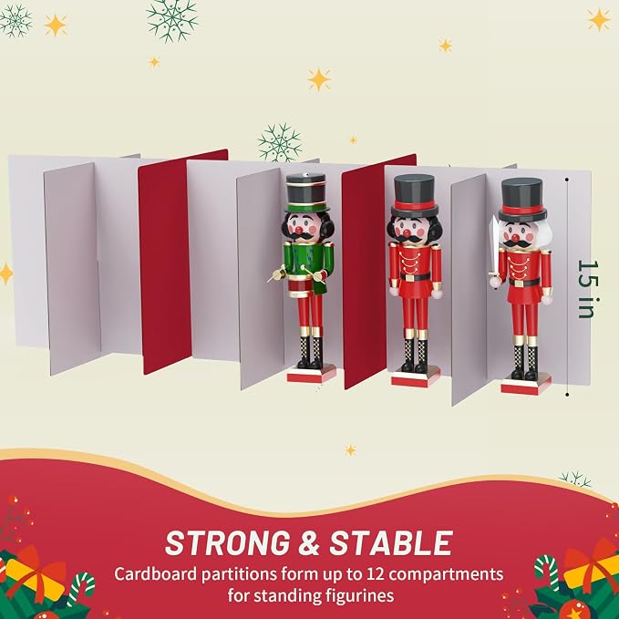 EverMerry Nutcracker and Figurine Collectibles Storage Box， Large Ornament Storage Organizer Stores Up to 12 Holiday Figurines-Carolers, Santa Figure, or Nut Cracker Ornaments (Green/15 Inches)