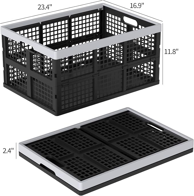 Sandmovie 4 Packs 66 Liter Large Plastic Collapsible Storage Crates | Folding Stackable Storage Crates