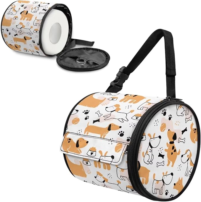 Hanging Paper Tower Holder Wall Mounted Cylinder Toilet Paper Roll Storage Holder with Adjustable Strap Easy to Install 6.3 * 6.3 * 6.3 Inch,Kawaii Puppies