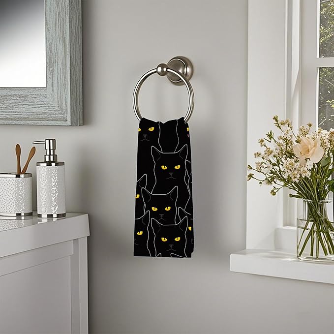 Black Cat Cute Cats Hand Towels,Set of 2 Absorbent Bath Towel Kitchen Dish Towel Home Gym Hotel Bathroom Decor,16x24 Inches
