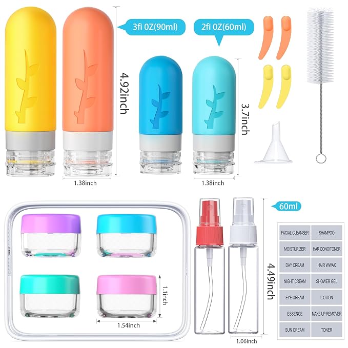18pack Travel Bottles for Toiletries:Silicone TSA Approved-Containers for Toiletries,Leak Proof Refillable Liqus Shampoo And Conditioner Essentials toiletry Bottles | Leakproof, refillable containers for shampoo, conditioner, lotion and other liquids;t...
