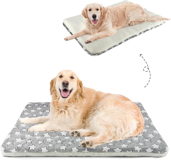 Mora Pets Dog Crate Pad Bed Ultra Soft Pet Mat Star Print Grey 41 x 29 Inch | Washable Crate Mat for Small Medium Large Dogs, Reversible Fleece Dog Crate Kennel Mat Flat Cat Bed Liner