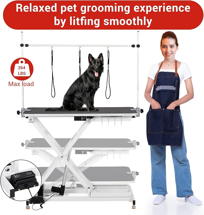 Professional Electric Grooming Table for Dogs At Home, Capacity 264 LBS Dog Grooming Table, Height Adjustable Pet Grooming Table With Dog Grooming Arm, Anti Slip Tabletop, Tool Organizer
