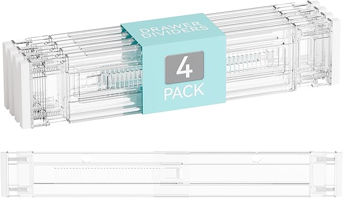 4 Pack 3.2 Inch Shallow Acrylic Drawer Dividers for Clothes -Expandable from 15-21''- Adjustable Drawer Dividers for Baby Clothing,Sock,Underwear,Clear in Drawer Separators for Dresser,Kitchen