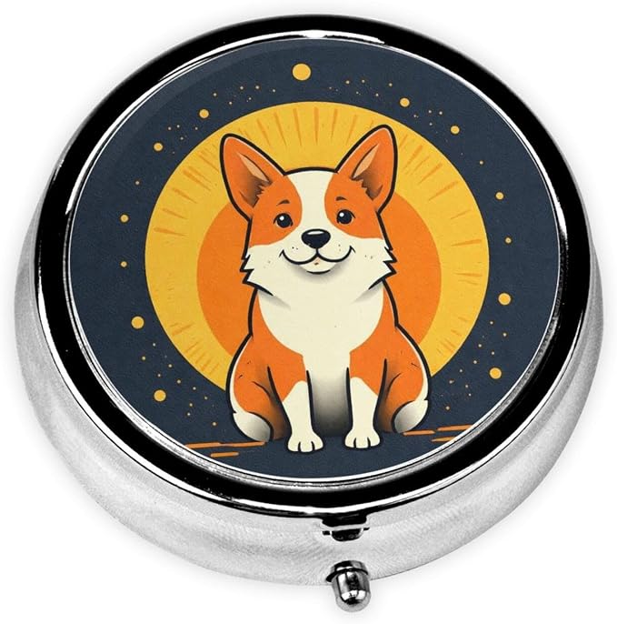 Playful Corgi Portable Pill Organizer | 3 Compartment, With Mirror, For Men Women, For Daily Supplements, Vitamins, Fish Oil, Jewelry, Candy, Travel