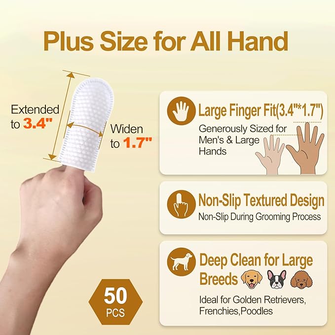 Extra Large Dog Ear Finger Wipes,Gently Remove Ear Wax & Dirt,Relieve Ear Itching. All Natural Ingredients Dog Ear Wipes.Safe & Gentle Ear Wipes for Dog & Cat - 50 Count Green