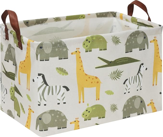 NTAOHAMPER Rectangular Green Storage Basket,Collapsible Gift Basket with Handles,Kids Toys/Books Box,Room Decor(Green Animal)