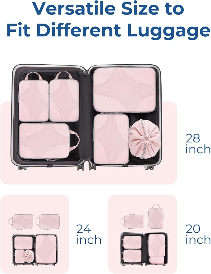 Bagsmart Compression Packing Cubes, Travel Bag Cruise Ship Essentials | Lightweight, Compressible Suitcase Organizer Set fit Standard Carry-On & Checked Luggage, 6 Set, 14 Set Washable Packing Bags