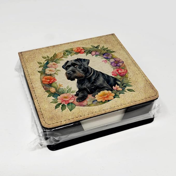 Caroline's Treasures Giant Schnauzer and Flowers PU Leather Note Paper Holder with Artist-Designed Cover, Desk Accessory, Office Gift