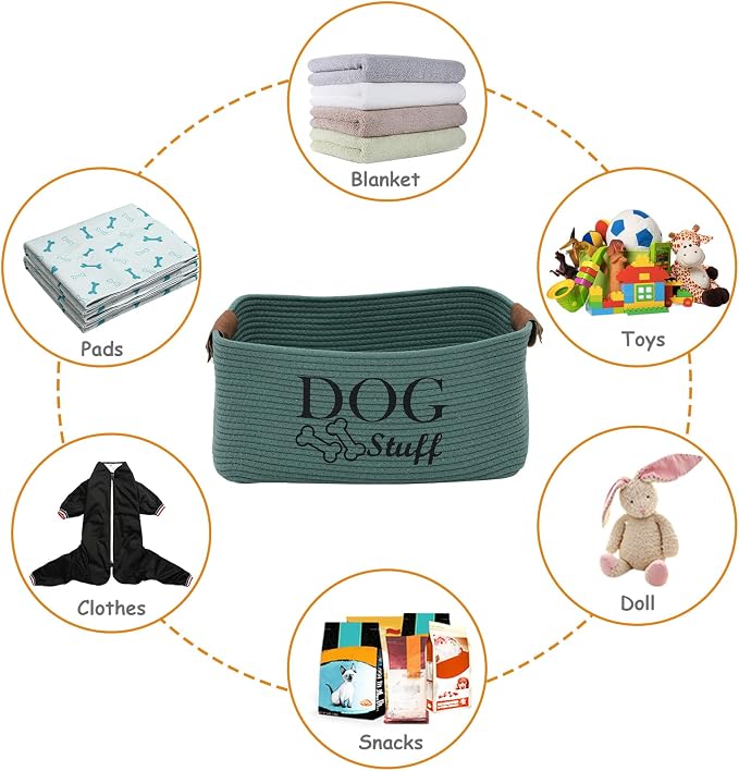 Square Dog toy basket storage Cotton Rope Storage Basket Pet/Pet Toy And Accessory Storage Bin Doy Toy Box-Green