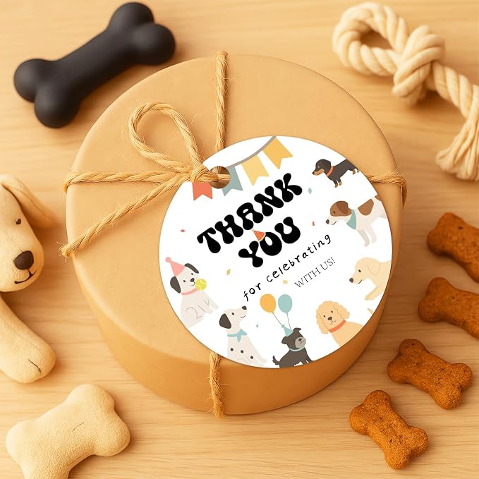 50Pcs Dog Thank You Tags Exquisite Puppy Paper Gift Tags with String | Puppy Dog Party Favors for Pet Themed Baby Shower Birthday Party Favors