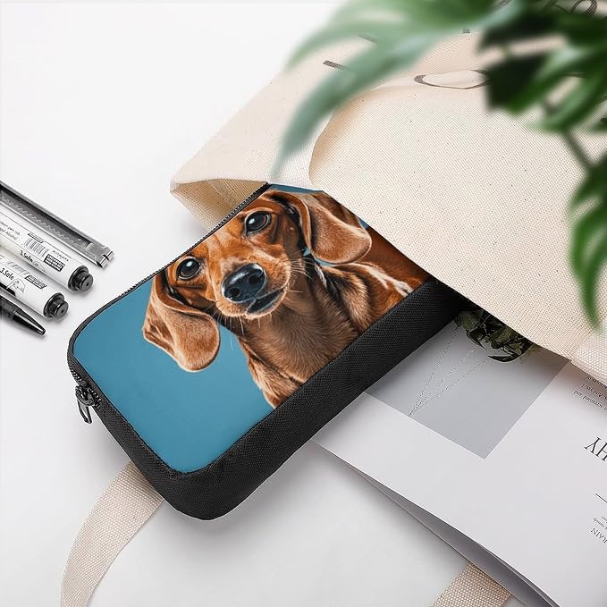 Dachshund Weiner Pet Dog Lightweight Spacious Pencil Bag Pouch | Zippered Multi-functional Pen Pouch Large Capacity Pencil Casesoft and Portable Pencil Bag for Teacher Office