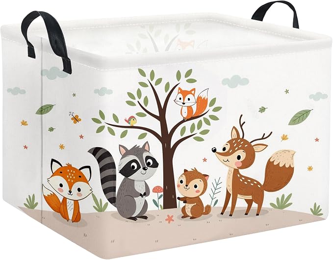 Rectangular Woodland Animal Basket Kids Baby Storage Basket Storage Bin Organizer Box Animal Room Decor(Spring Animal)