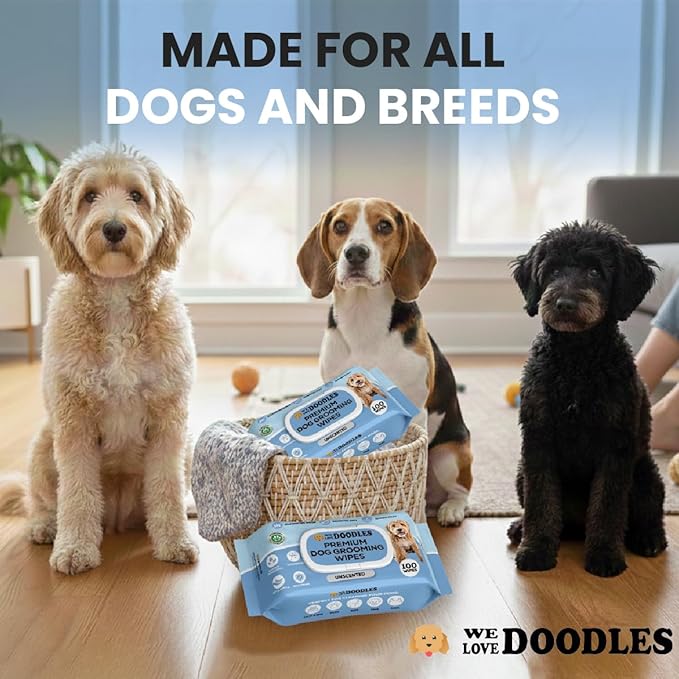 We Love Doodles Dog Wipes - Deodorizing & Cleaning Pet Wipes, for Coat, Face, Paws, Butt, & Body, Dog Essentials & Grooming Supplies, Made in USA, Unscented (400 Wipes)