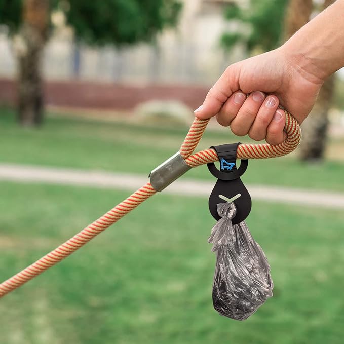 Dog Poop Bag Holder for Leash Waste Bag Carrier Dog Poop Bag Dispenser for Walking Running Bicycle Accessory 2 Pieces (Black + Blue)