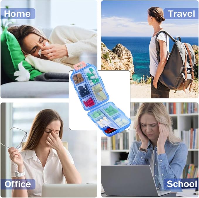 2PCS 7-Day Pill Organizer with Labels – Travel Pill Case, Daily Medication Organizer | Compact & Secure | Fits in Pocket/Purse (3.7” x 2.4”)