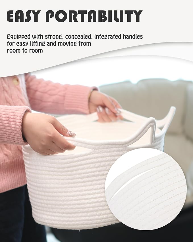 Sea Team Dog Toy Storage Basket with Handles and Ears, White Woof | Large Cotton Rope Storage Bin, Shelf Basket, Organizer for Pet Chew Toys, Foods, 16.5 x 11 x 7 Inches, 4.4 Gallons