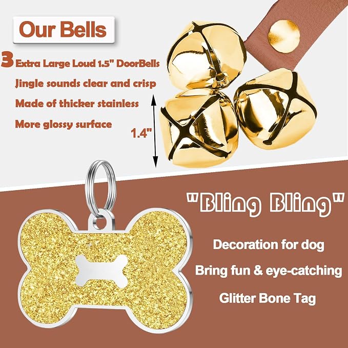 Leather Dog Doorbell, 2 Pack Dog Bells Puppy Training Bell for Door Training Bells for Dogs to Ring to Go Outside Dog Doorbell Puppy Bell