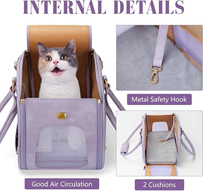 Dog Carrier Purse, Pet Bag, Waterproof Premium Leather Pet Travel Portable Bags for Cat and Small Dog Home & Outdoor Small Purple