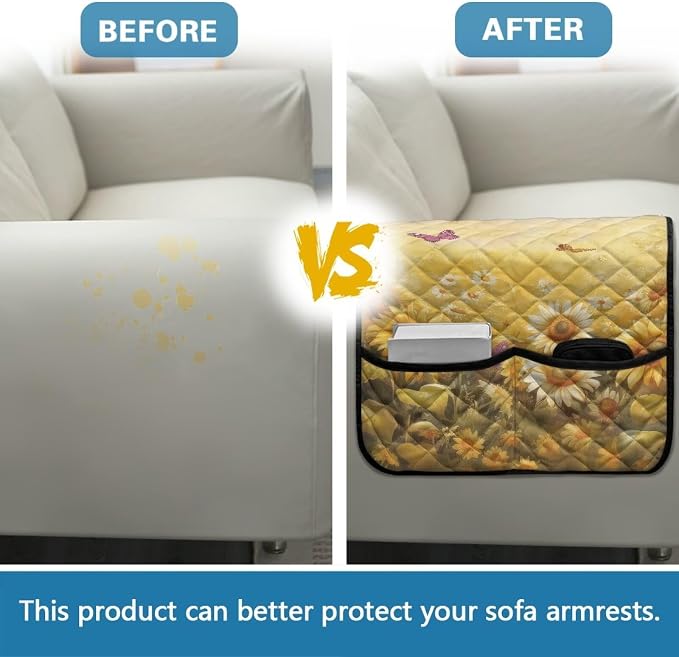 Daisy Butterfly Stretch Couch Arm Covers Breathable Armrest Covers Chairs Arm Cover Easy to Clean, Scratch-Resistant Sofa Arm Protector Cover Home Furniture Decor