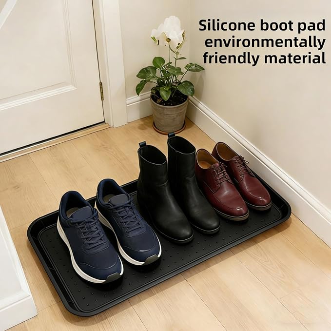Asixxsix Silicone Boot Tray, 30x15 inch Non Slip Shoe Tray with Raised Edge, Pet Feeding Mat Sink Protector, Heavy Duty Boot Mat for Entryway Shoe Storage Indoor Outdoor Use (Black)