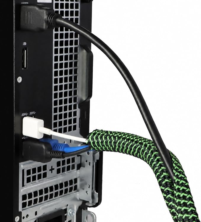 PET Braided Cable Sleeve Wire Protector Cable wrap Wire Covers for Cords Cable Sleeves Cord Management Cable Management Sleeve(10 Feet, Green Black, 13mm(1/2 inch))
