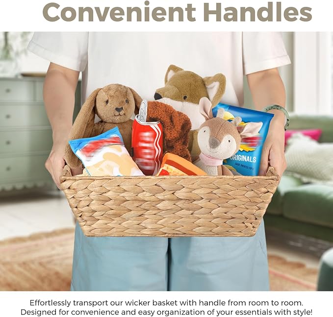 Set of 3 Snack Baskets, Water Hyacinth Basket,Wicker Snack Basket Organizer | Small Wicker Baskets with Handles, Woven Baskets for Storage (3 Medium Basket)
