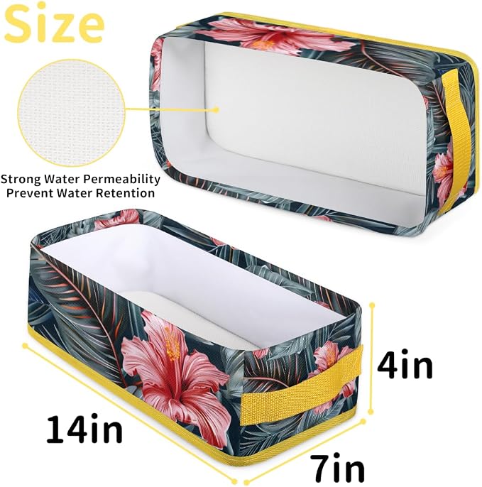 Beautiful Tropical Flowers Bathroom Storage Basket, Foldable with Handle Open Countertop Paper Towel Decorative Box, Toilet Tank Top Shelf Baskets for Home Closet Bedroom Living Room Office