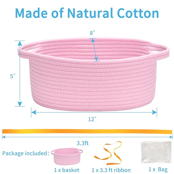 ABenkle Small Woven Easter Basket with Handle, 12x8x5 inches, Durable Storage Basket, Gift Wrap Ready with Ribbon