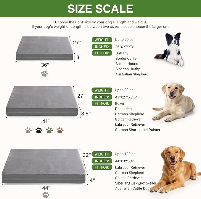 Waterproof Large Dog Bed, Washable Outdoor XL Pet Foam Pad 44x32 Anti-Slip | Extra Large Orthopedic Pet Bed, Durable Removable Cover, Reversible Faux Leather & Flannel, Dog Sleeping Mats,Gray
