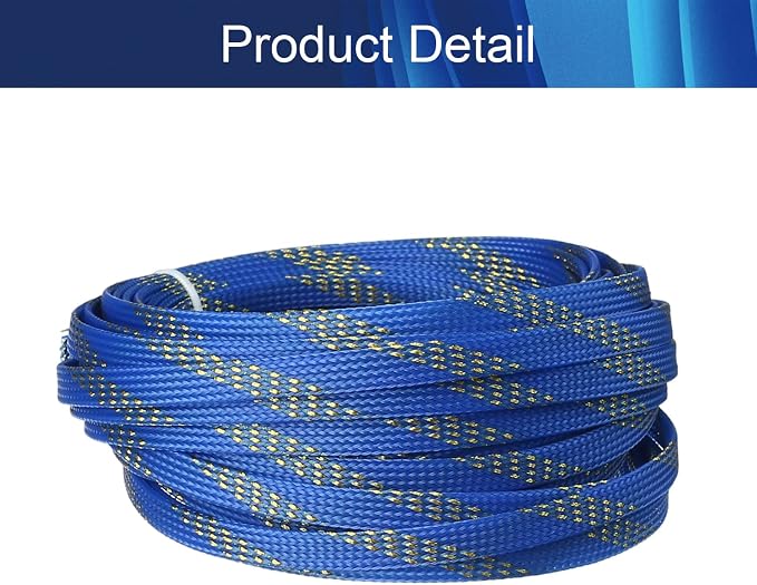 Jutagoss PET Expandable Braided Cable Sleeve, 32.8ft - 5/16 inch Blue Gold Cable Management Sleeve, Wire Loom Tube Cord Protector for USB Cable, Power Cord, Audio Video and More, 1Pc