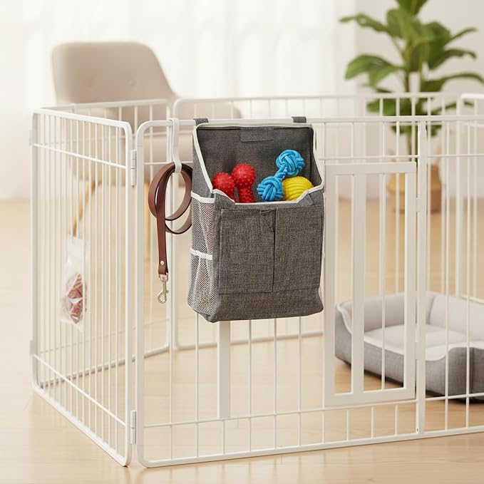 1 Pack Hanging Pet Fence Organizer, Vertical Mesh Storage Bag for Playpen Accessories, Polyester Supply and Toy Holder