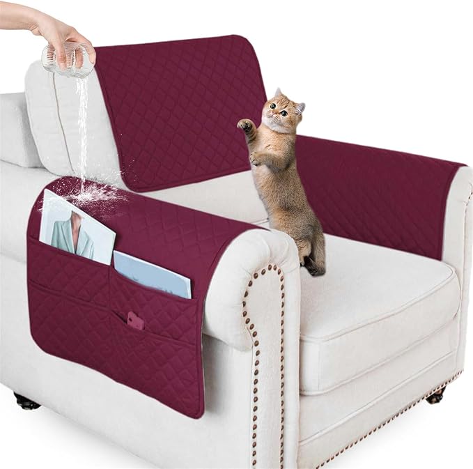 Large Polyester Armrest and Headrest Covers with 2 Pockets | Soft, smooth polyester resists daily wear nonslip silicone backing helps shield recliners and sofas from pet scratches