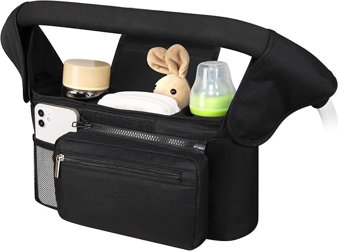 Accmor Universal Stroller Organizer with Insulated Cup Holder Detachable Phone Bag and Shoulder Strap,Stroller Bag Caddy Organizer for Uppababy, Baby Jogger, Britax Strollers