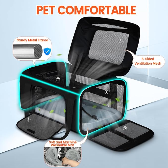 Top-Expandable Small Pet Carrier with Wheels Airline Approved | 18"x13"x9.5", for Southwest Airlines, Lockable Safety Zippers and Anti-Scratch Mesh, Pets Under 10 Lbs, Black