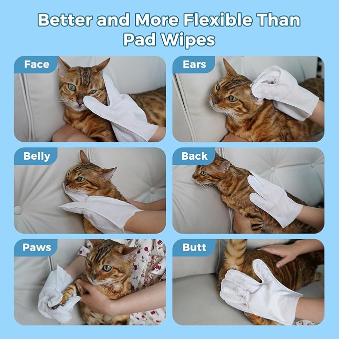 Vannon Portable Pet Bathing Wipes for Dogs & Cats, Cleaning & Odor-Controlling Extra Thick Grooming Glove Wipes for Daily Care and Traveling, Rinse Free, Nourish Fur, Individually Packaged, 15 PCS