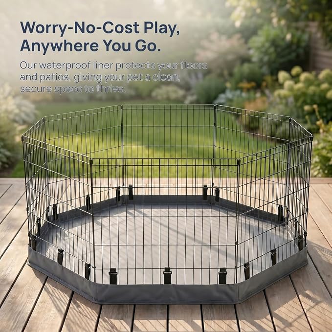 PJYuCien 2-in-1 Octagonal Dog Playpen Bottom Pad for 24" Side Pen, Gray | Dual-function Pad, For Puppy Small Animals, Protects Floors, Easy Clean, 600D Oxford, Snap Hooks