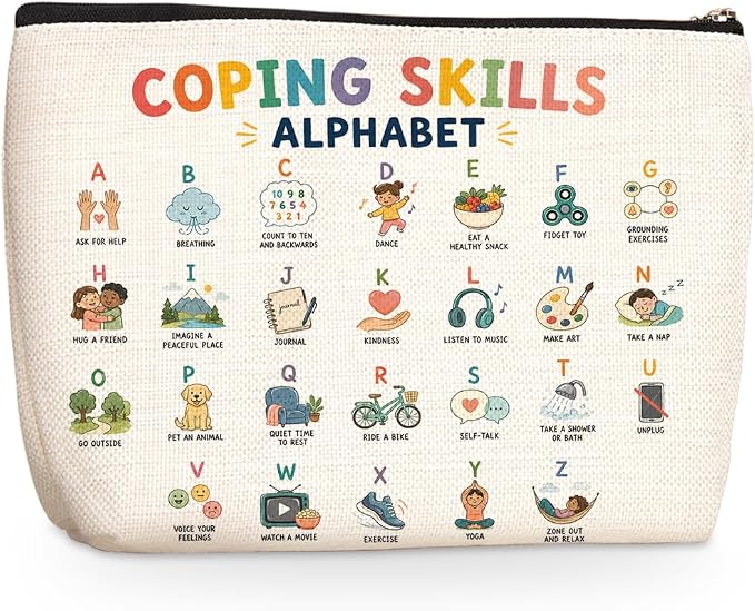 Wenboco Self Care Coping Skills Makeup Bag, Letter Gifts Cosmetic Bags