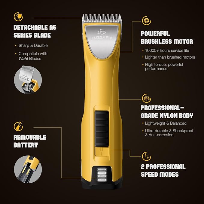 Professional Dog Clippers for Grooming with Charging Replacement, Low Noise Pet Grooming Kit for Thick Curly Matted Heavy Coats Cordless Hair Trimmer with 8 Metal Guide Combs for Animal Horse