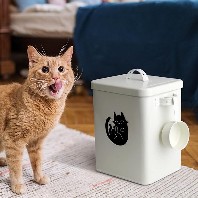 Dog and Cat Food Storage Container, Farmhouse Pet Food Storage Containers with Lid and Dry Food Scoop, etal Cat Food Bin with Measuring Cup, Cat Food Can Covers Lids and Spoons, Cat Mouse Toys(#1)