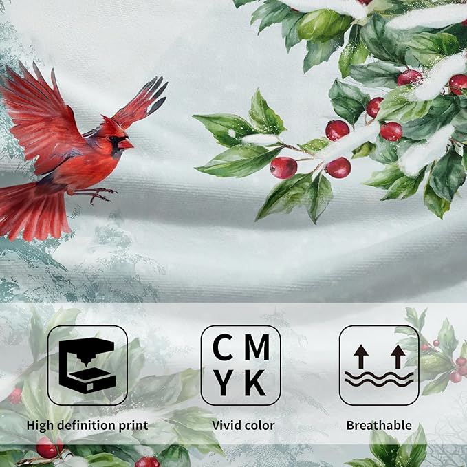 Giwawa Red Bird Towel- Xmas Holly Berries Watercolor Poinsettia Hand Face Towels- Winter Trees Red White Floral Soft Microfiber Dish Towel for Bathroom Guest Gym Seasonal New Year Decor