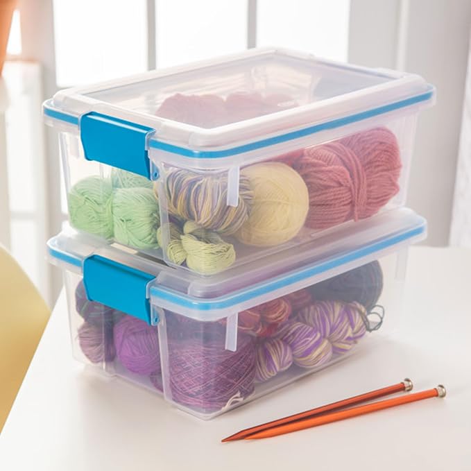 Sterilite Gasket Storage Box with Lids for Home & Office, 12 Quart, 12-Pack | Heavy-Duty, Stackable, and Organizing Containers for Bathroom, Cabinet, Closet, and Garage, Clear and Blue Aquarium Latches