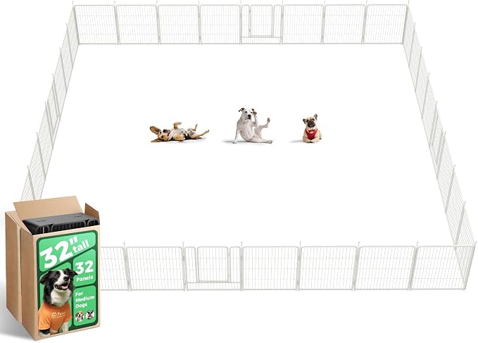 FXW Rollick Dog Playpen, Indoor, Yard & RV Camping, 32" H, 32 Panels | Easy setup, Heavy-duty, DIY layouts, for Small & Medium Dogs, Patented