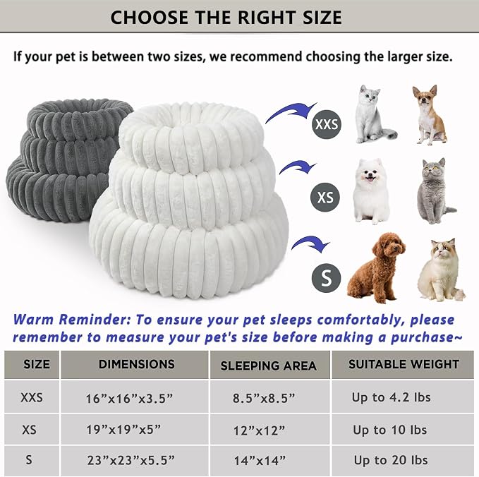 Tiny Dog Bed for Small Dogs and Cats – 16 Inch Donut Washable Soft Comfort Indoor Extra Small Pet Bed,Calming Anti-Anxiety Non-Slip Fluffy Plush Faux Fur Round Puppy Beds Fits Up to 5 lbs Pets,Cream