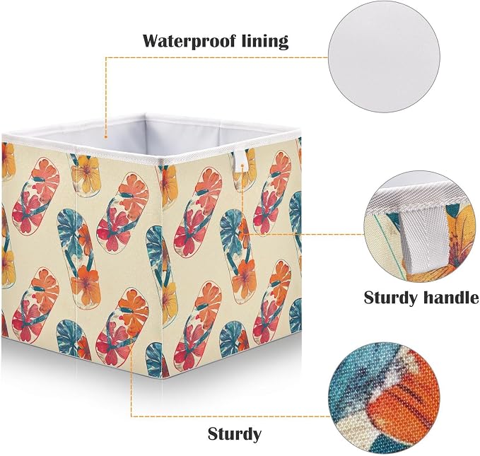 YETTASBIN Flip Flops Rectangular Storage Bin, Large Foldable Storage Basket Clothes Organizer Bin for Shelf, Closet, Nursery, Bedroom, Office, Home Decor, 15.7 x 10.6 x 6.7 Inch