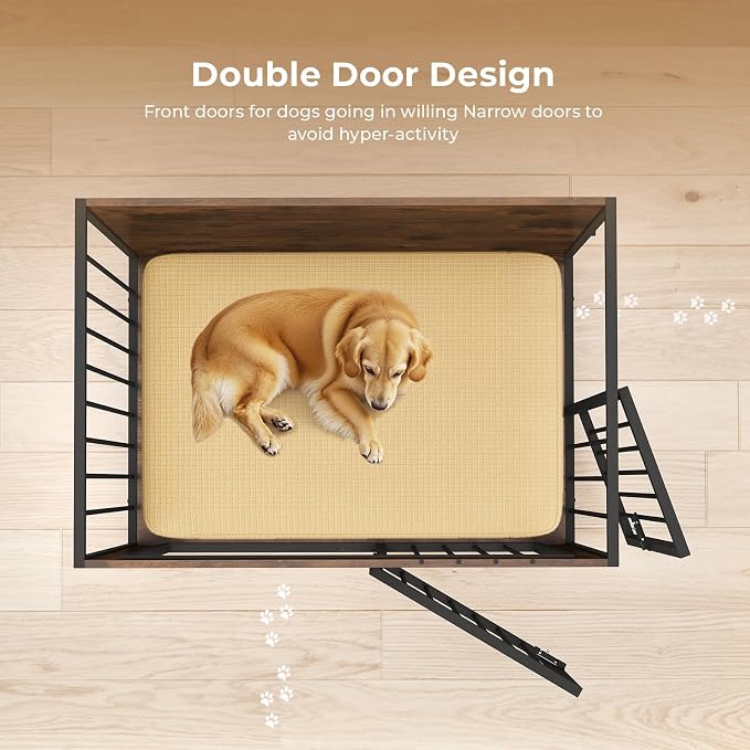 40" Dog Crate Furniture, Decorative Dog Kennels for Large Dogs, Dark Brown | Thick wood, heavy-duty steel, 2-door escape-proof locks, waterproof scratch-resistant, extra-large, stylish, easy assembly